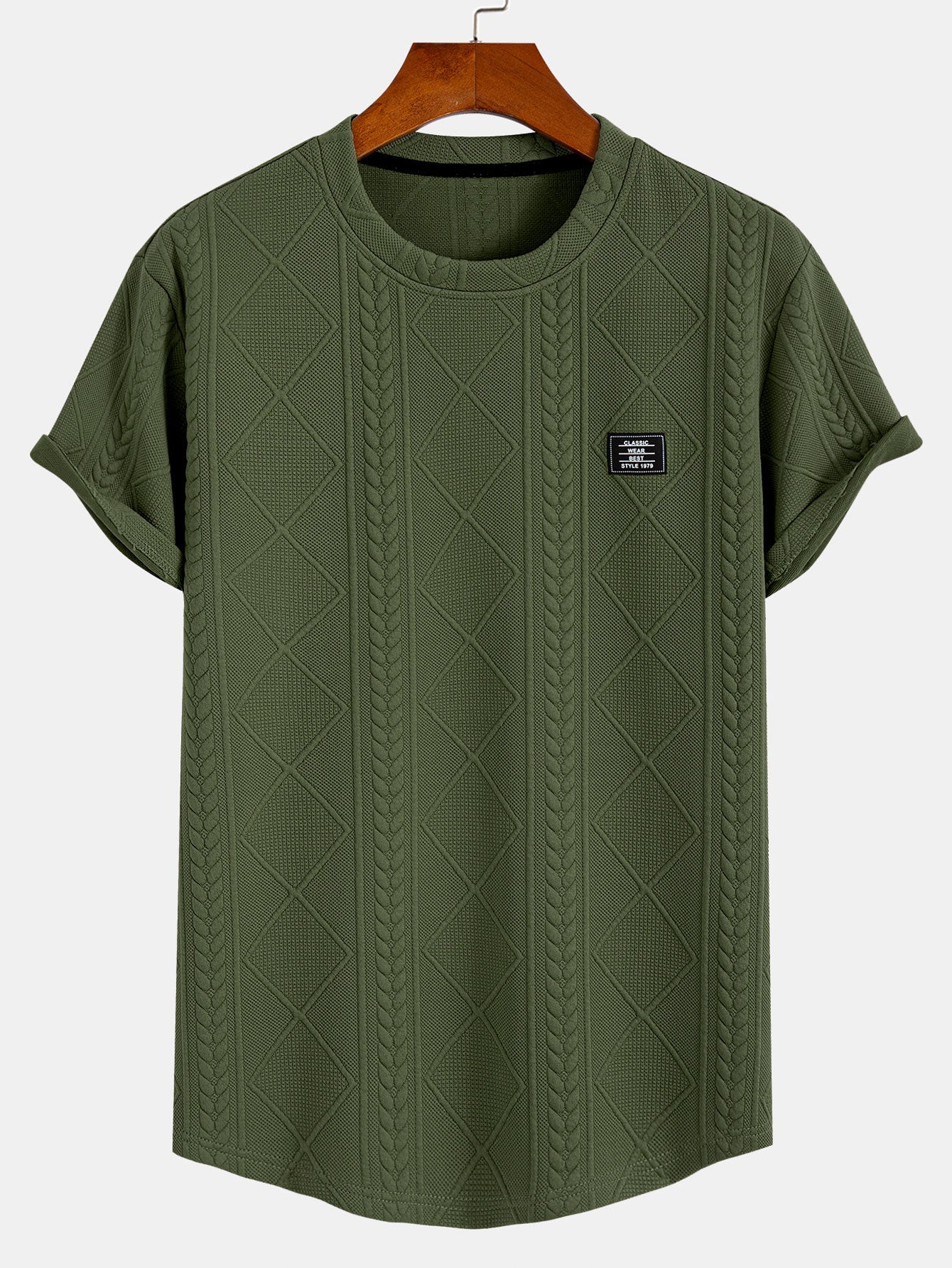 Kortärmad geometrisk jacquard-t-shirt med rundad nederkant