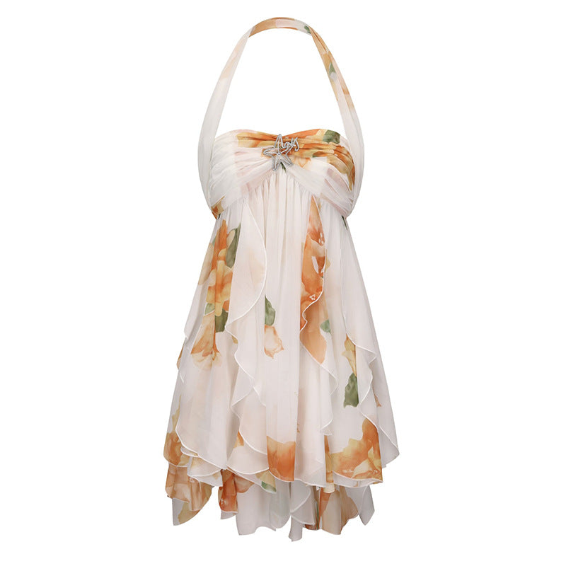 Printed French Tube Fairy Dress Vacation Dresses