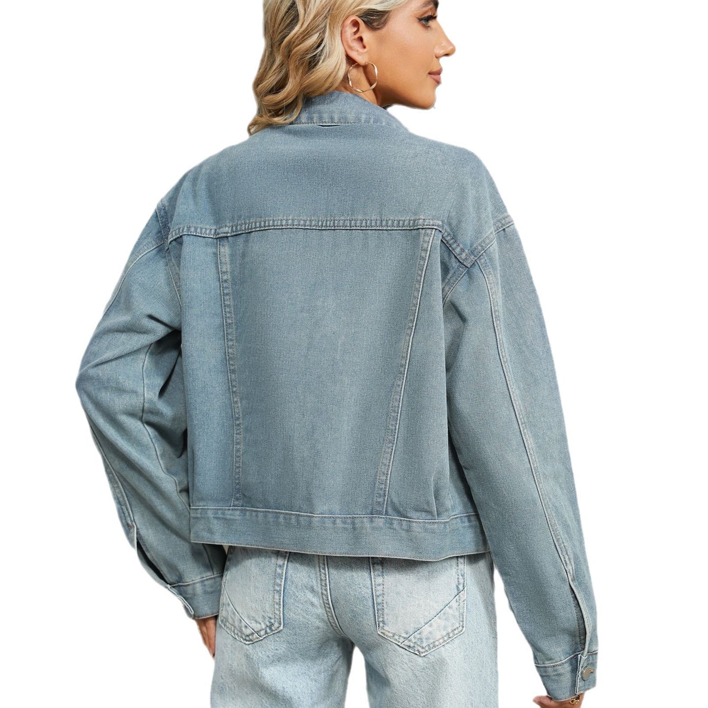 Jeansjacka för dam, höst, tvättad vintage med diamantdetaljer