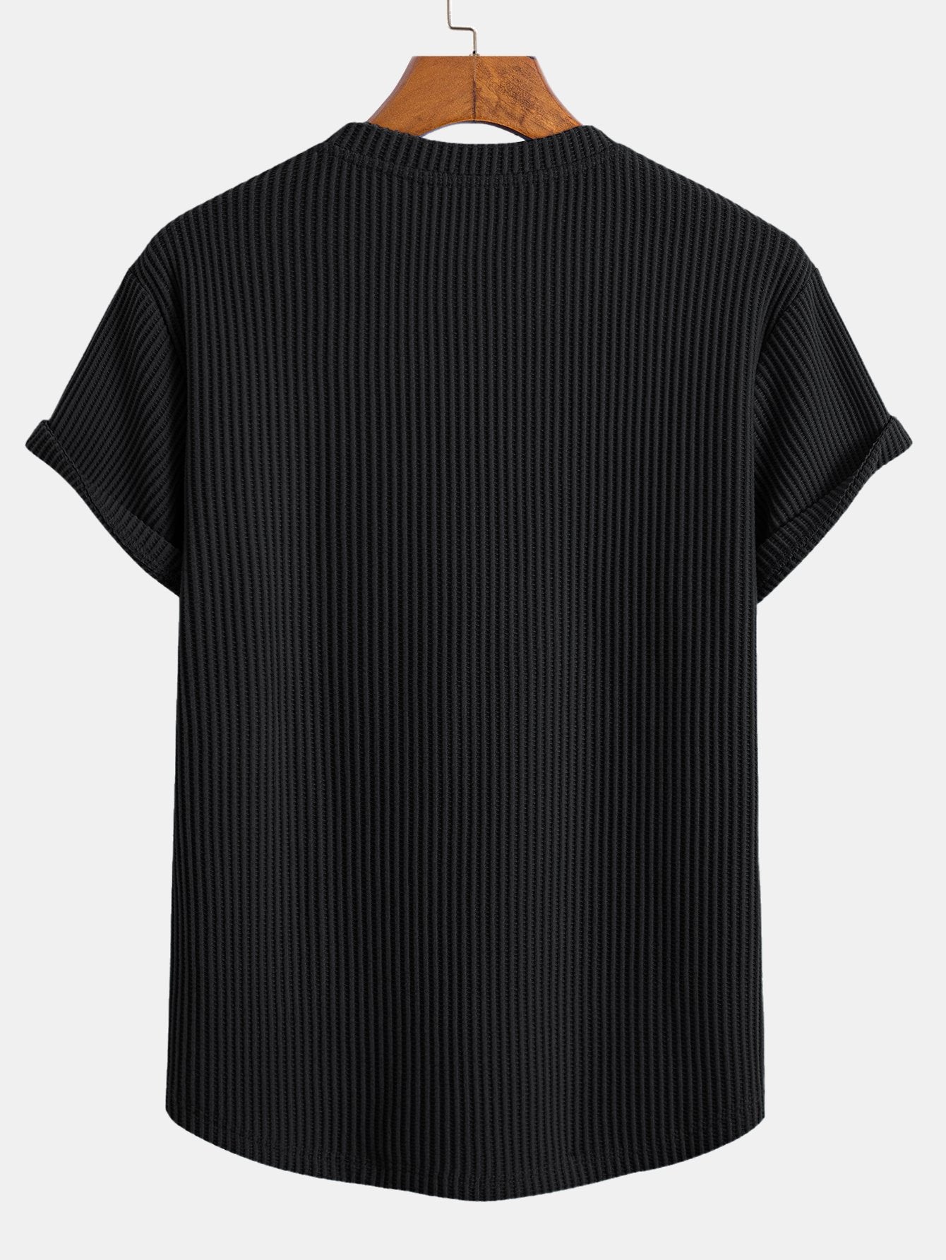 Stickad våfflad t-shirt med rundad nederkant