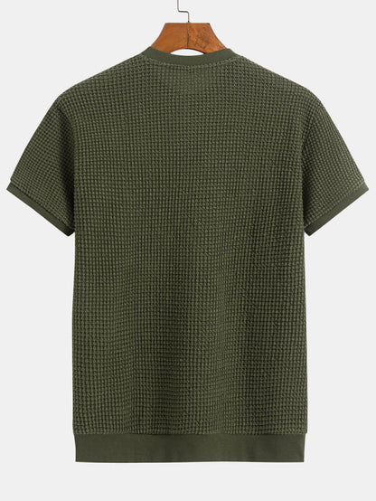 Kortärmad T-shirt med våffelmönster och ribbad nederkant