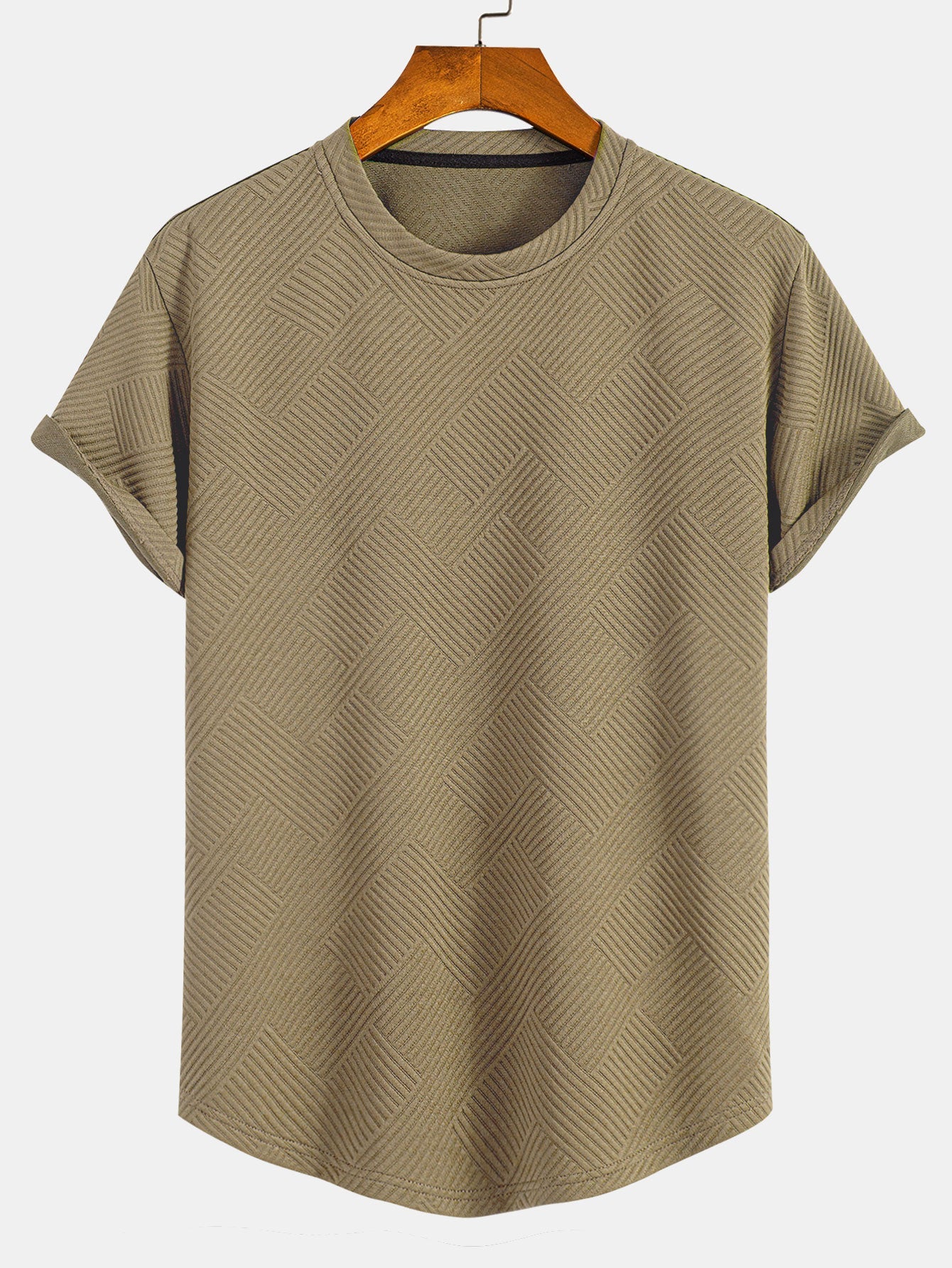 Kortärmad randig jacquard T-shirt med bågad nederkant