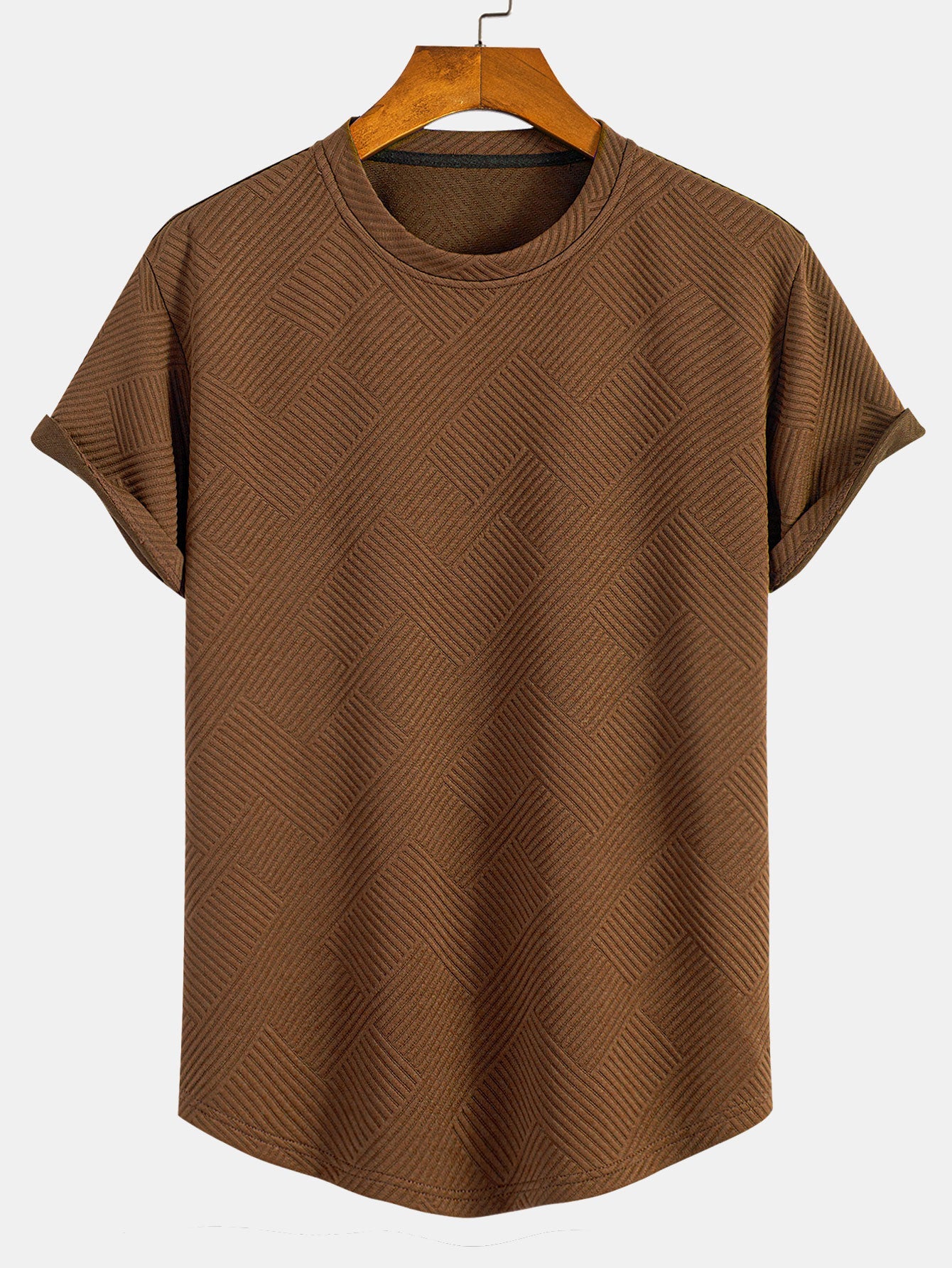 Kortärmad randig jacquard T-shirt med bågad nederkant