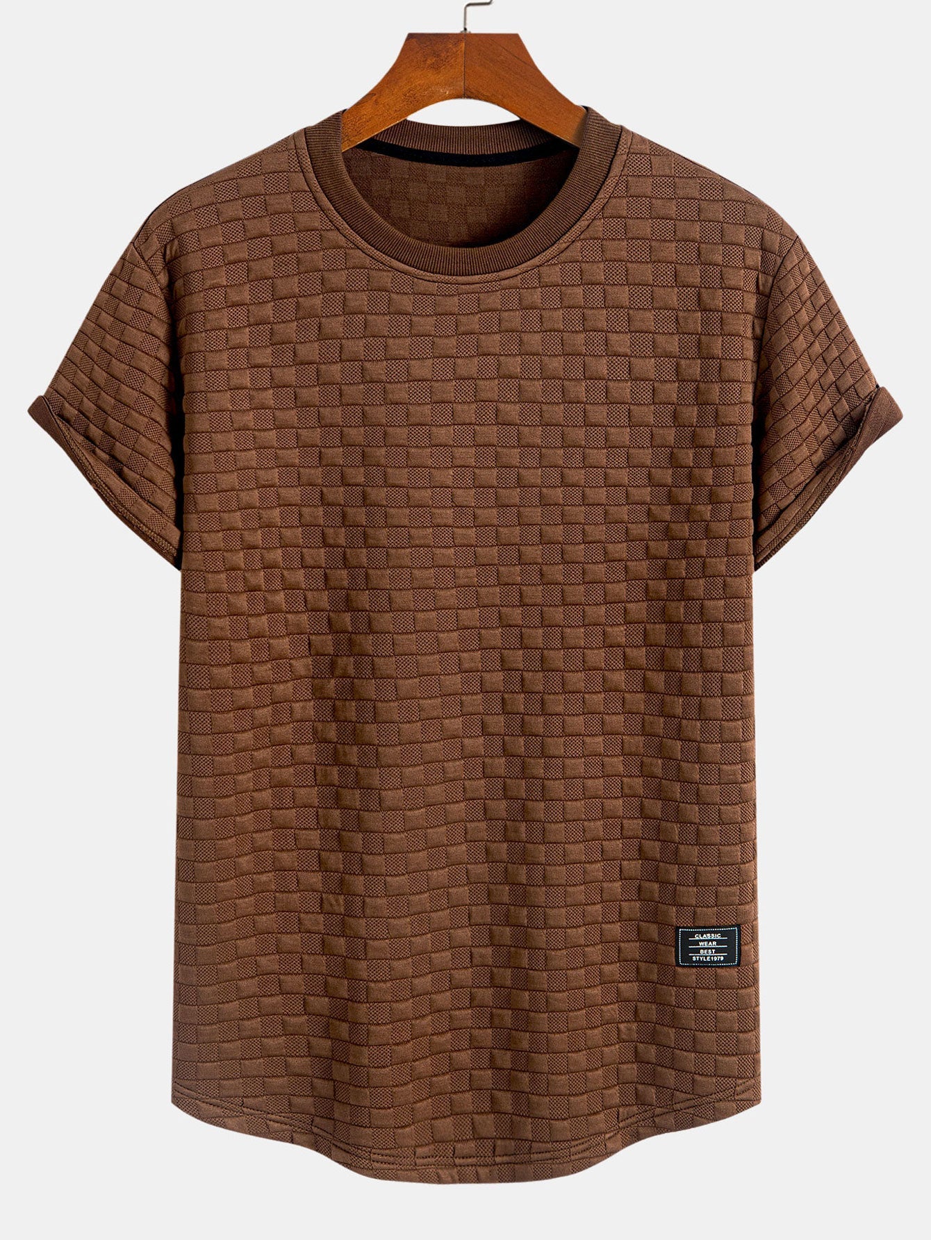 Schackrutig Jacquard Rundad Kant T-Shirt