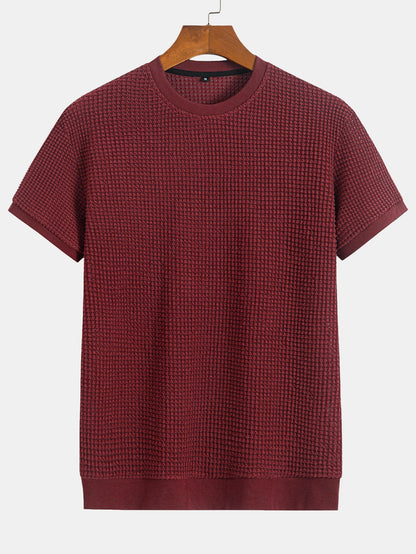 Kortärmad T-shirt med våffelmönster och ribbad nederkant