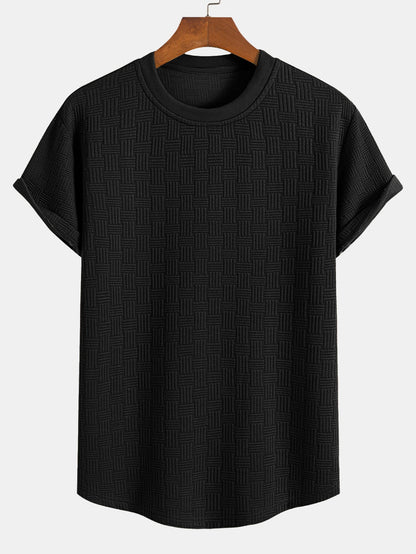 Randig Jacquard T-shirt med bågformad nederkant