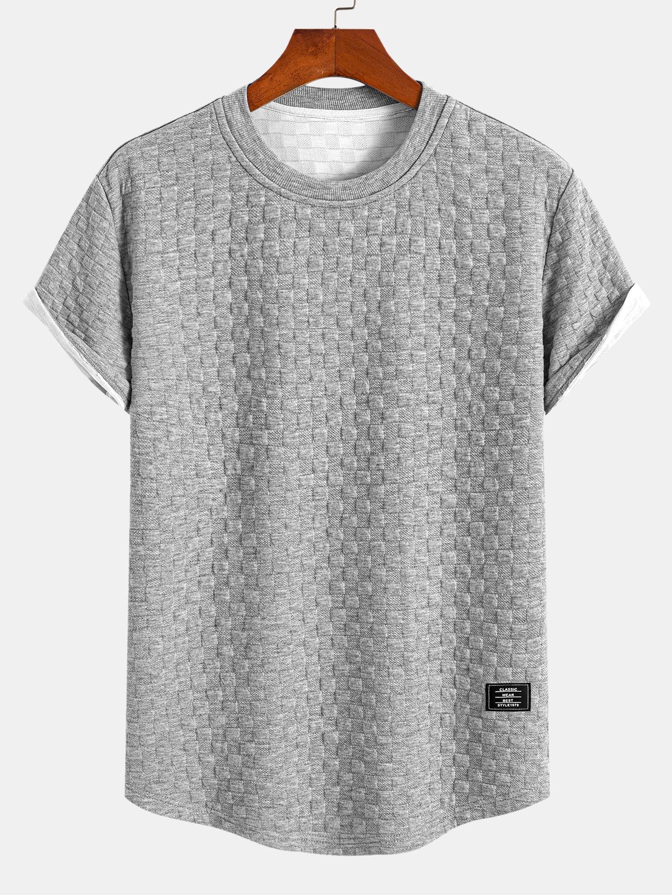 Schackrutig Jacquard Rundad Kant T-Shirt