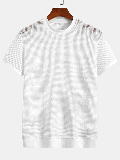Kortärmad T-shirt med våffelmönster och ribbad nederkant
