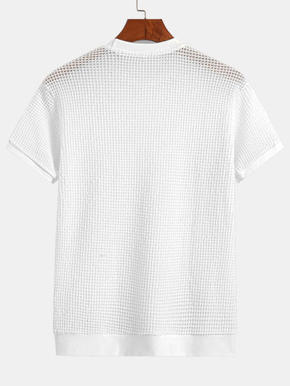 Kortärmad T-shirt med våffelmönster och ribbad nederkant