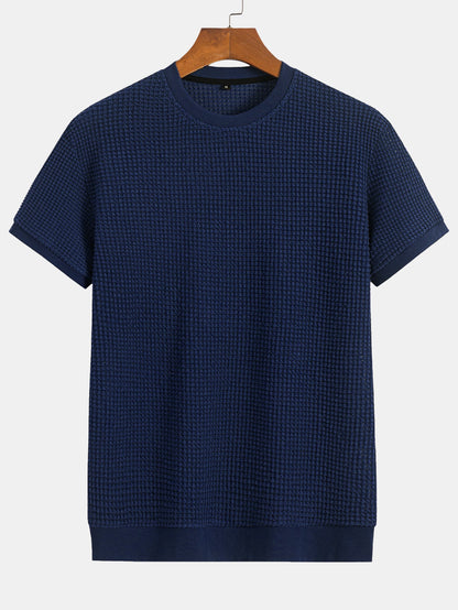 Kortärmad T-shirt med våffelmönster och ribbad nederkant