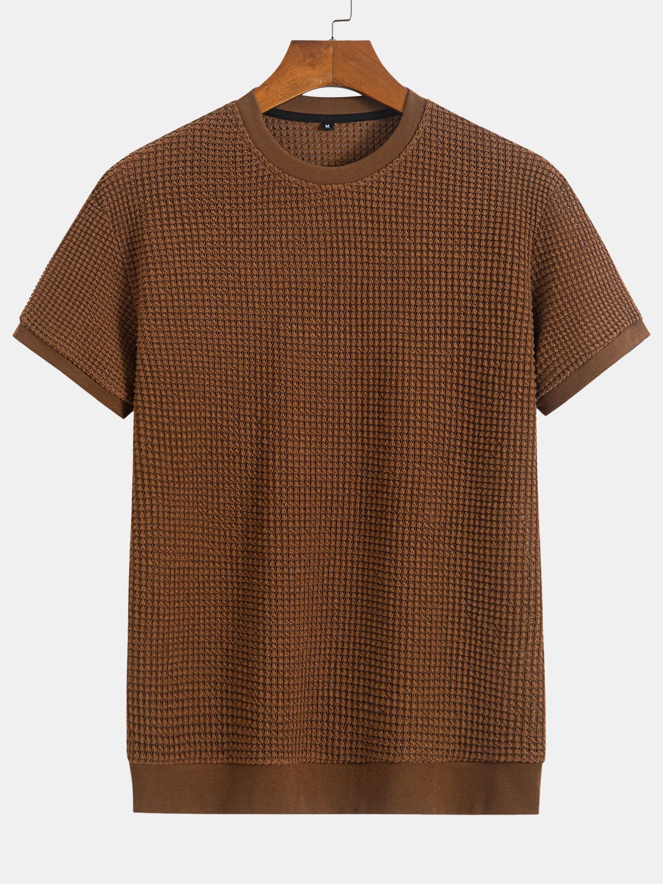 Kortärmad T-shirt med våffelmönster och ribbad nederkant
