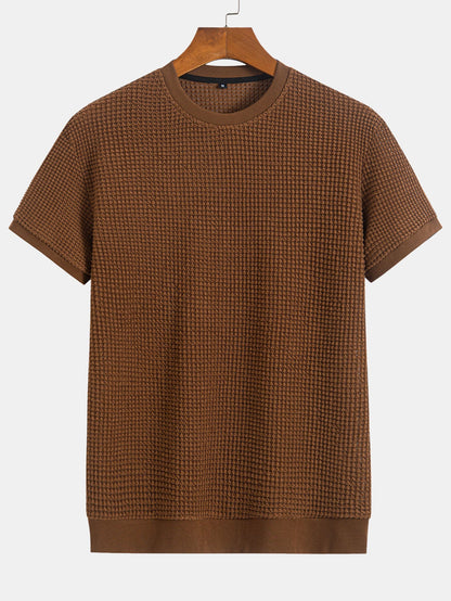 Kortärmad T-shirt med våffelmönster och ribbad nederkant