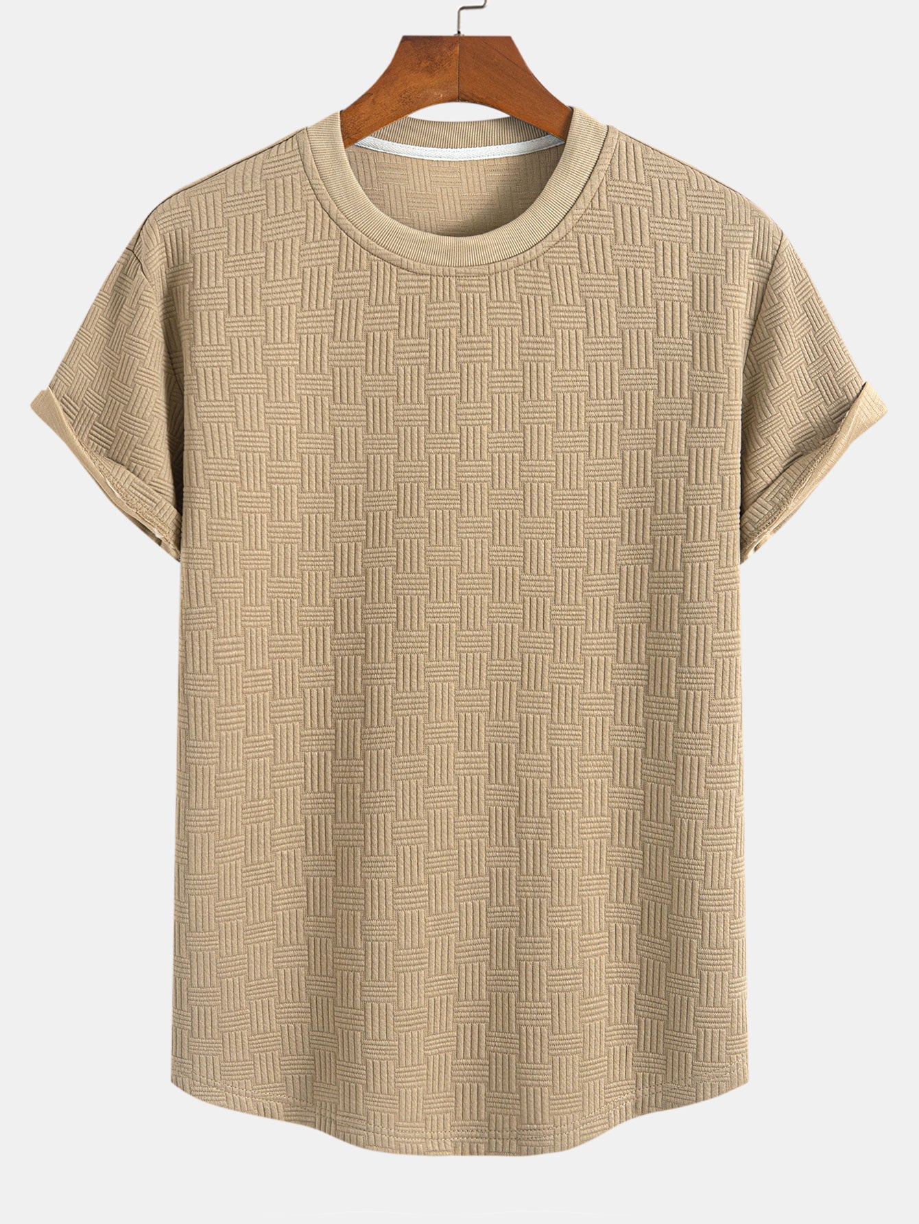 Randig Jacquard T-shirt med bågformad nederkant