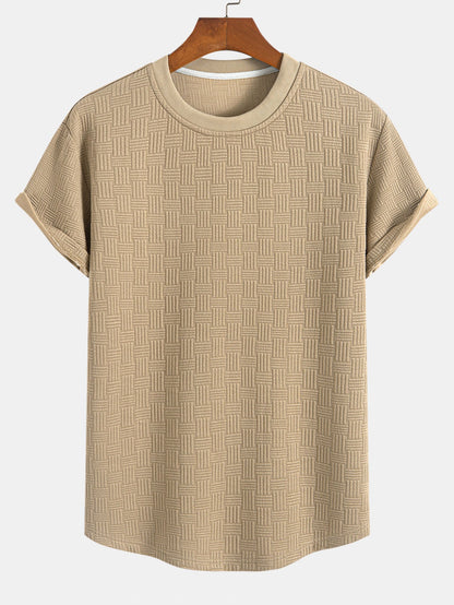 Randig Jacquard T-shirt med bågformad nederkant