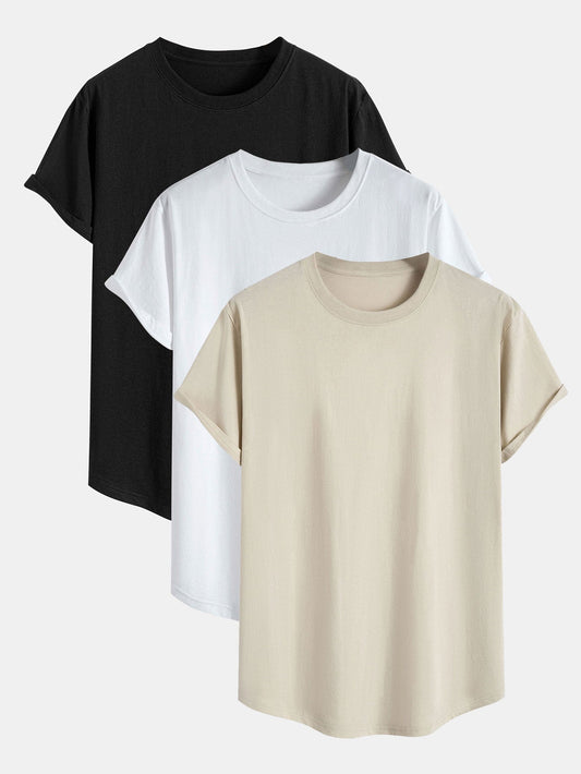 3-pack t-shirts i bomull med rundad nederkant