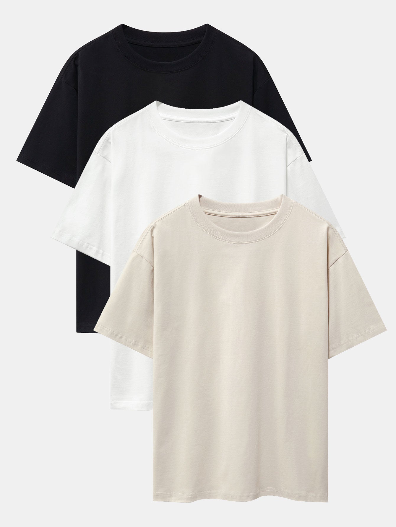 3-pack T-shirt med kraftig kvalitet och nedhasad axelsöm i oversize-modell