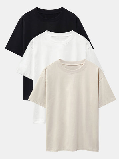 3-pack T-shirt med kraftig kvalitet och nedhasad axelsöm i oversize-modell