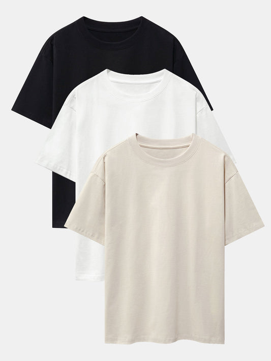 3-pack T-shirt med kraftig kvalitet och nedhasad axelsöm i oversize-modell