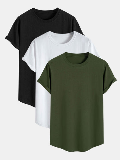 3-pack t-shirts i bomull med rundad nederkant