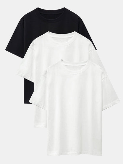 3-pack T-shirt med kraftig kvalitet och nedhasad axelsöm i oversize-modell