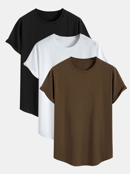 3-pack t-shirts i bomull med rundad nederkant