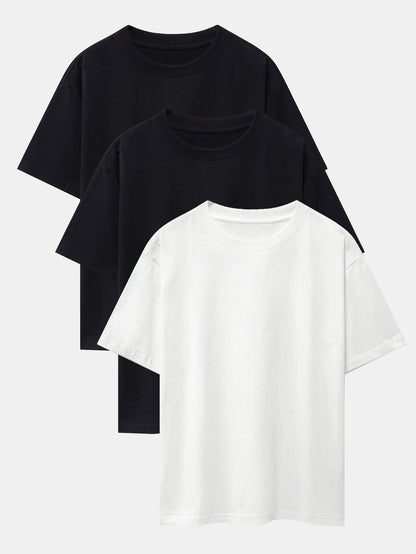 3-pack T-shirt med kraftig kvalitet och nedhasad axelsöm i oversize-modell