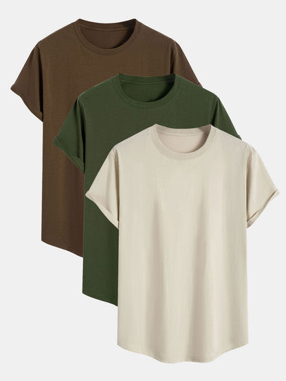 3-pack t-shirts i bomull med rundad nederkant