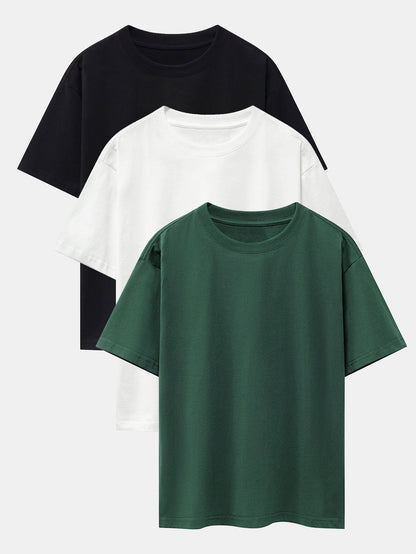3-pack T-shirt med kraftig kvalitet och nedhasad axelsöm i oversize-modell