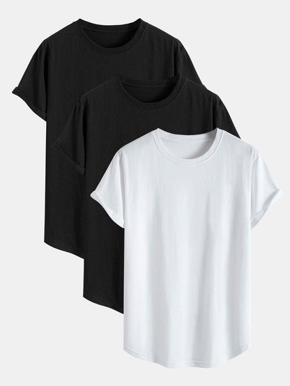 3-pack t-shirts i bomull med rundad nederkant