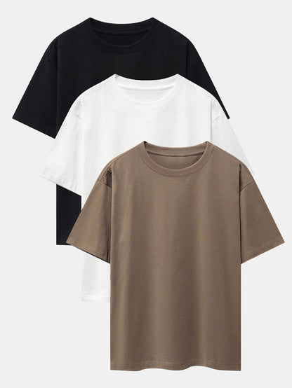 3-pack T-shirt med kraftig kvalitet och nedhasad axelsöm i oversize-modell