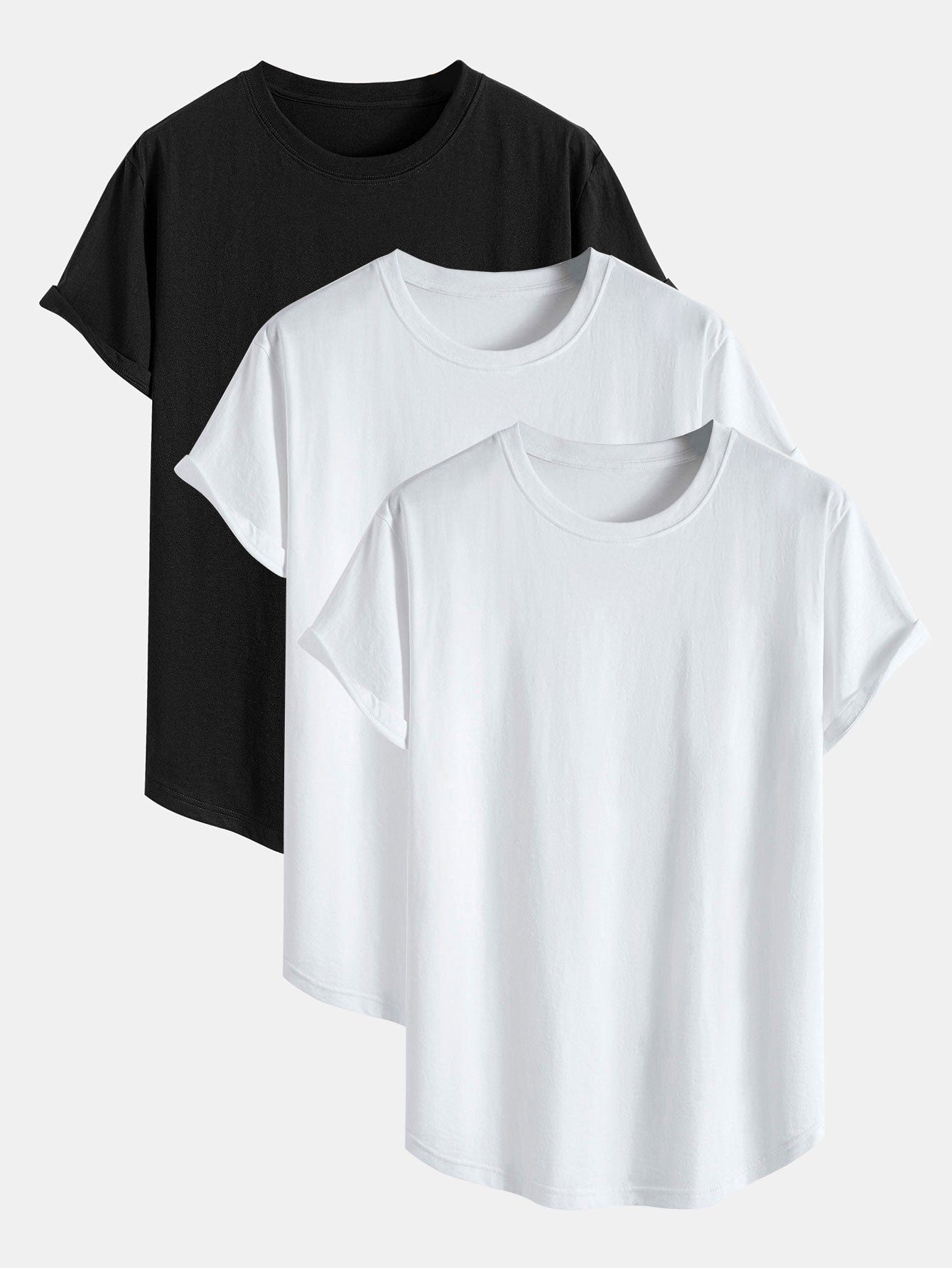 3-pack t-shirts i bomull med rundad nederkant