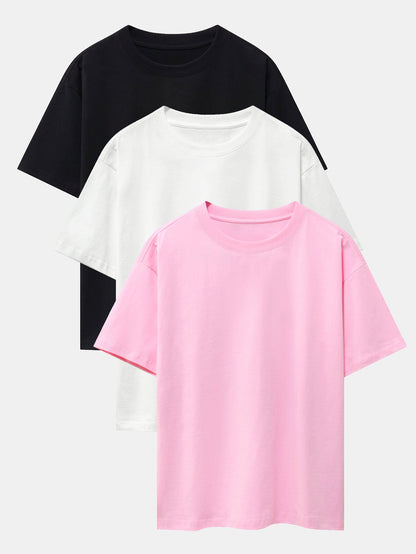3-pack T-shirt med kraftig kvalitet och nedhasad axelsöm i oversize-modell