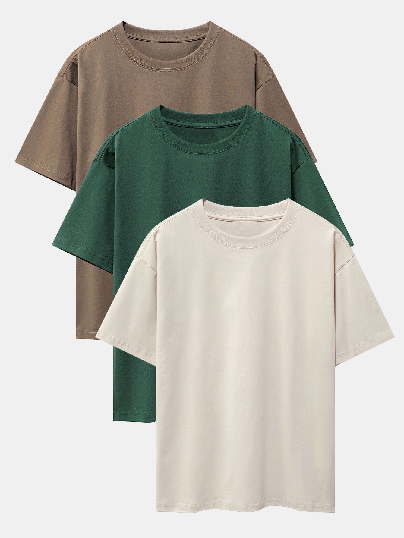 3-pack T-shirt med kraftig kvalitet och nedhasad axelsöm i oversize-modell