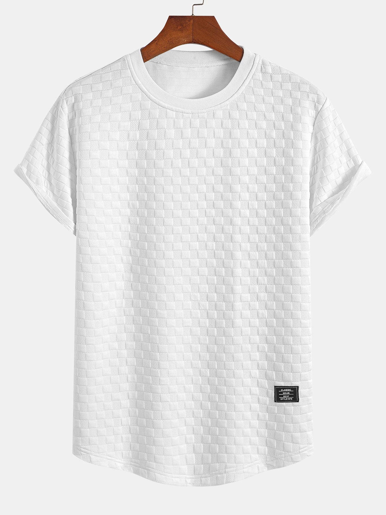 Schackrutig Jacquard Rundad Kant T-Shirt