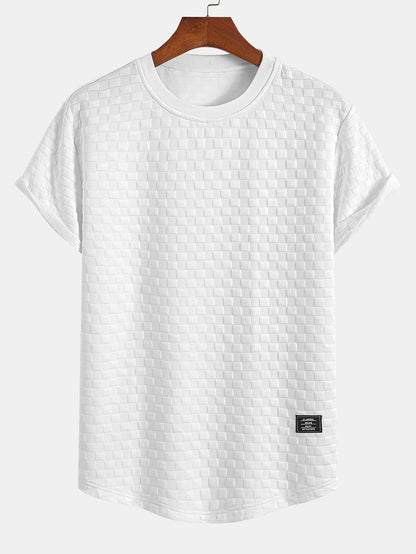 Schackrutig Jacquard Rundad Kant T-Shirt