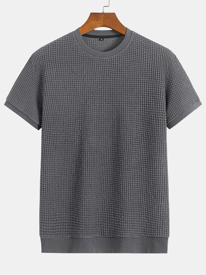 Kortärmad T-shirt med våffelmönster och ribbad nederkant
