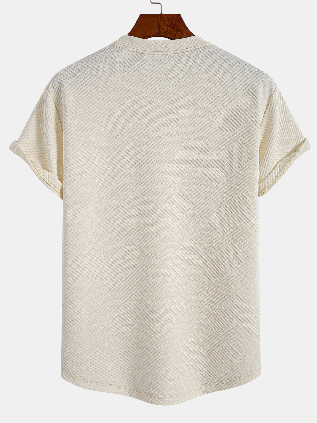 Kortärmad randig jacquard T-shirt med bågad nederkant