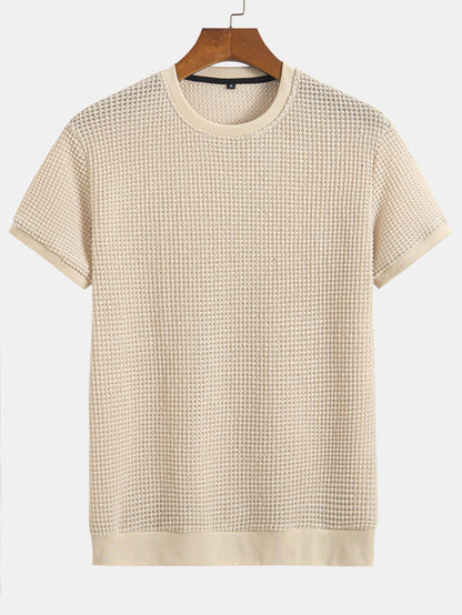 Kortärmad T-shirt med våffelmönster och ribbad nederkant