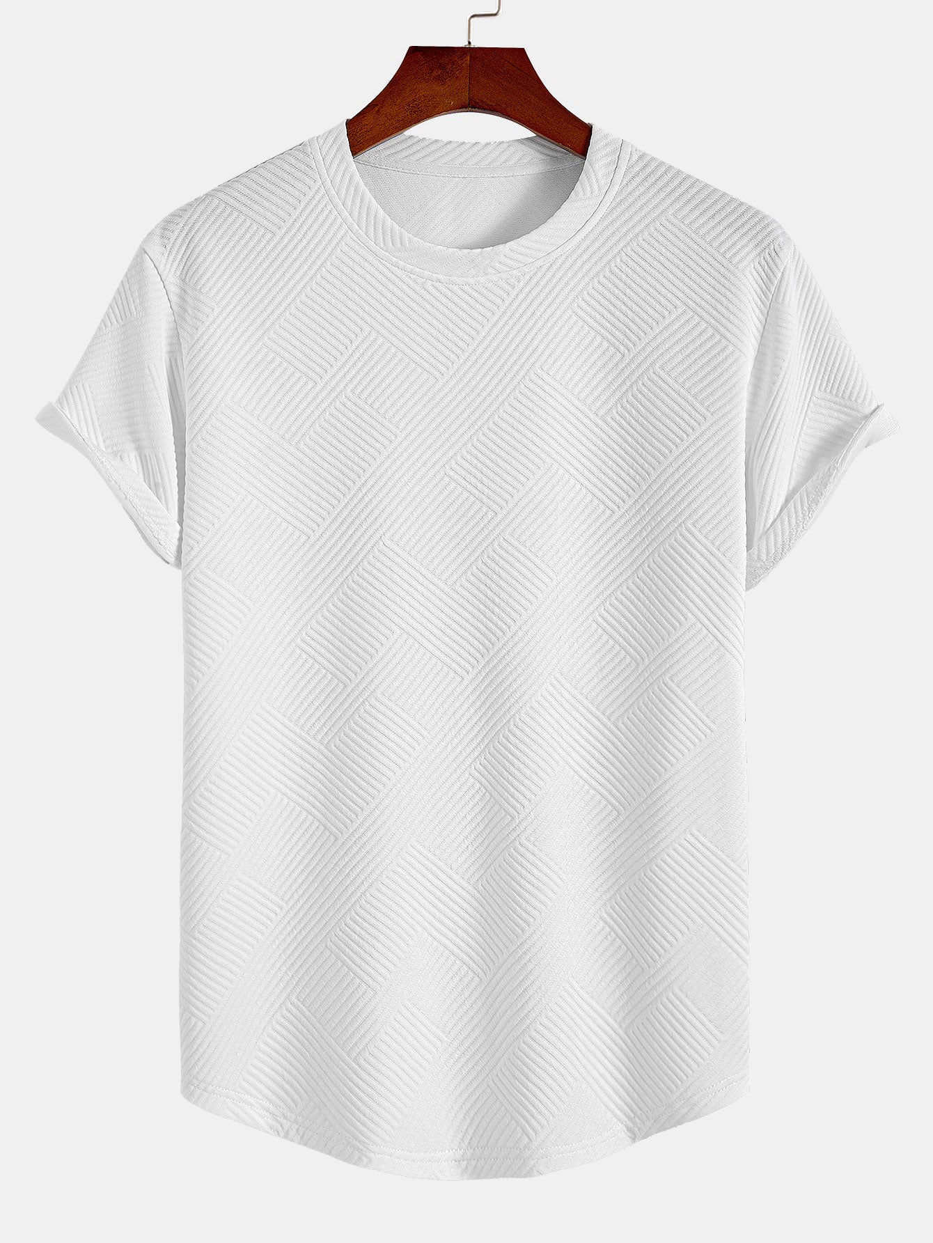 Kortärmad randig jacquard T-shirt med bågad nederkant