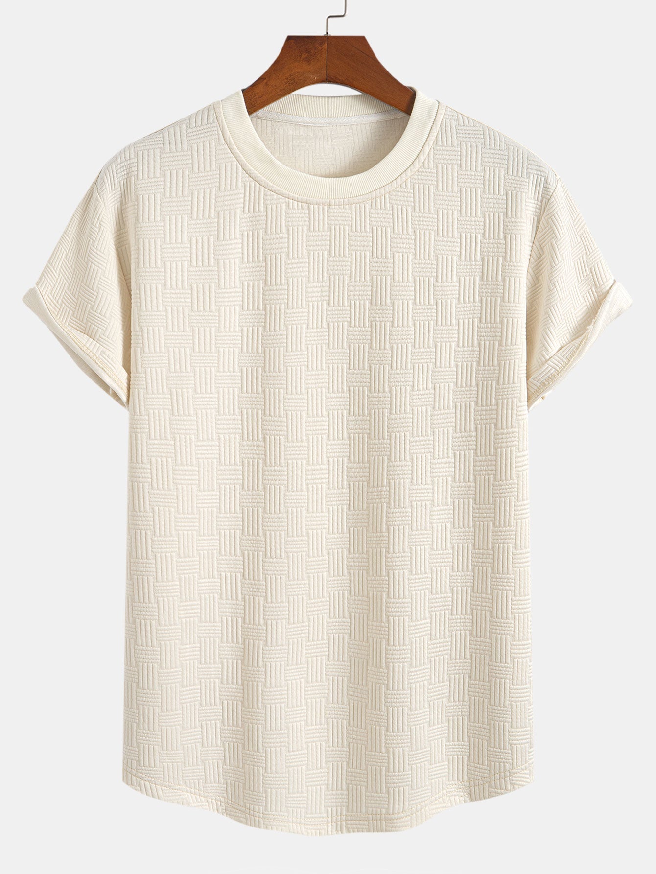 Randig Jacquard T-shirt med bågformad nederkant