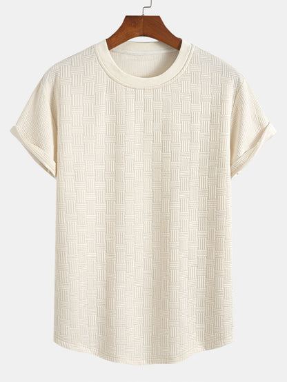 Randig Jacquard T-shirt med bågformad nederkant