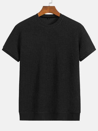 Kortärmad T-shirt med våffelmönster och ribbad nederkant