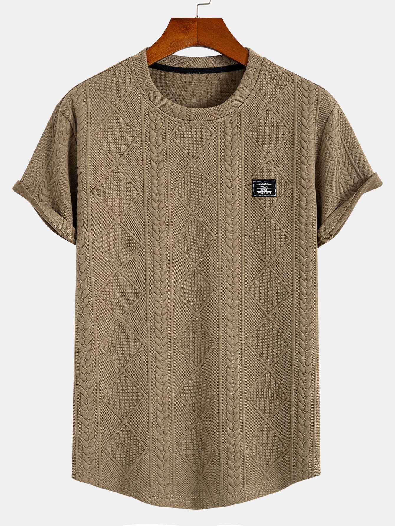 Kortärmad geometrisk jacquard-t-shirt med rundad nederkant