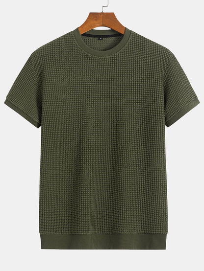 Kortärmad T-shirt med våffelmönster och ribbad nederkant