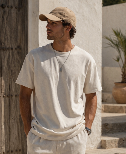 Enkel tung oversize-t-shirt med nedhasade axelsömmar