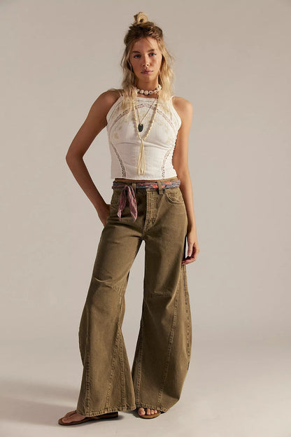 Women's Early Autumn Retro High Waist Wide Jeans