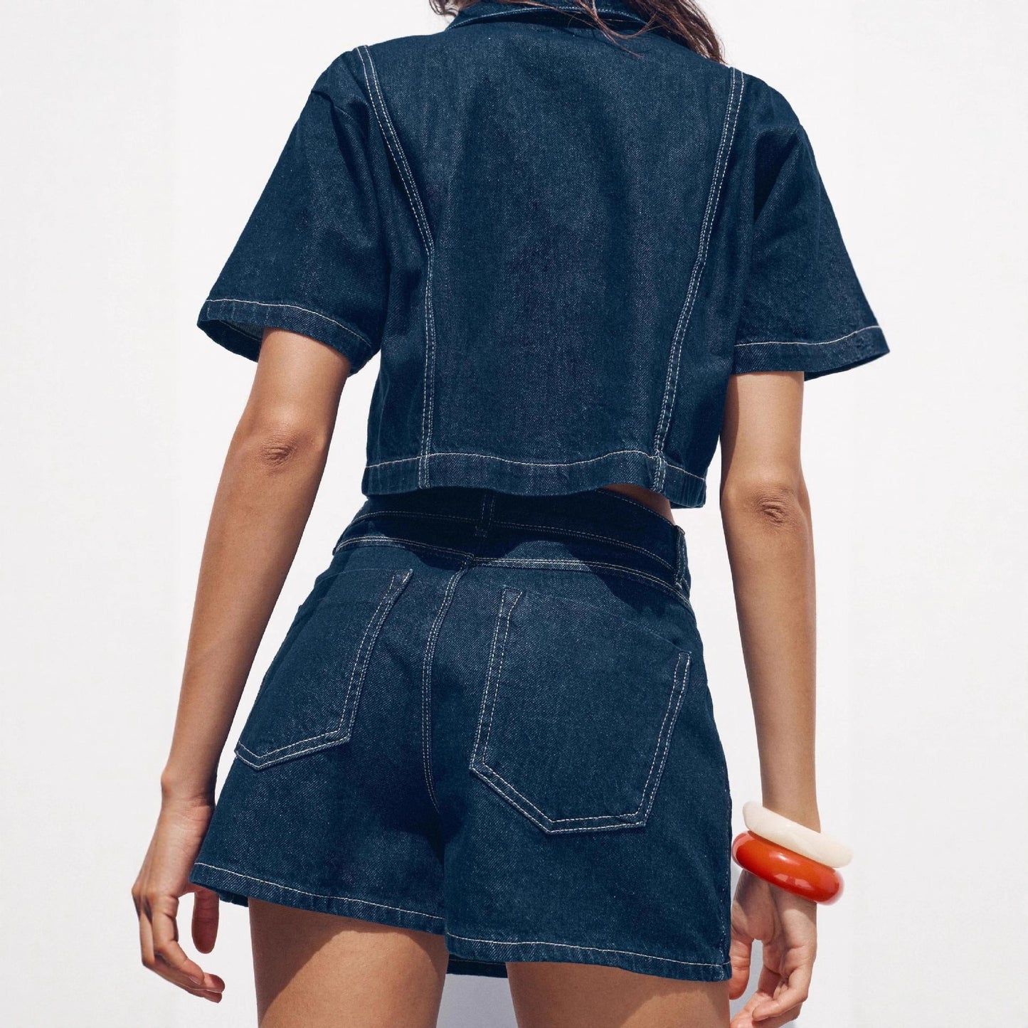 Jeansskjorta culottes modetvådelad sommarblusar