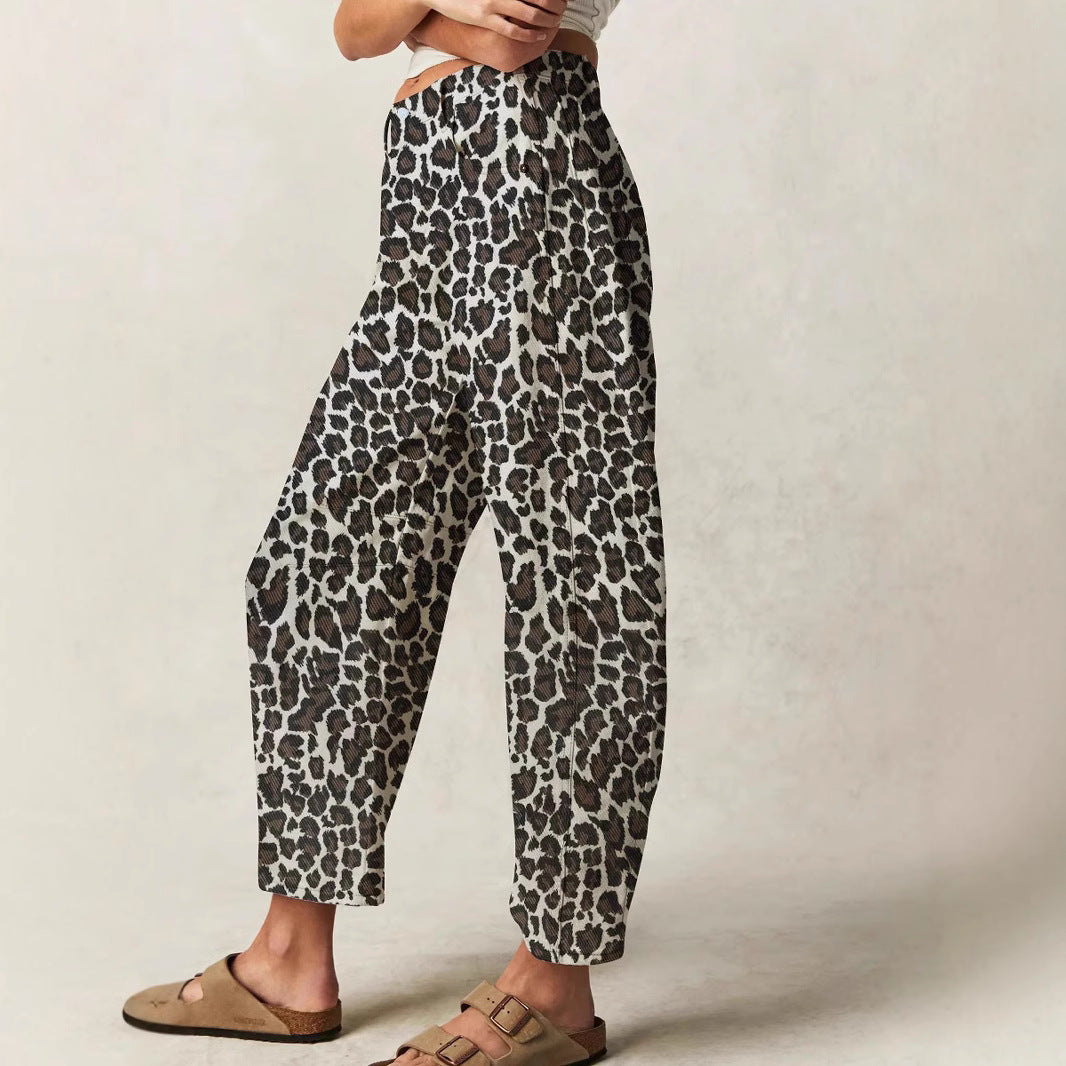 Women's Leopard Print Casual Loose Mid Waist Jeans