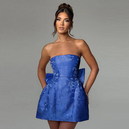 Kvinnors sommarmodestil Eleganta sexiga jacquardklänningar
