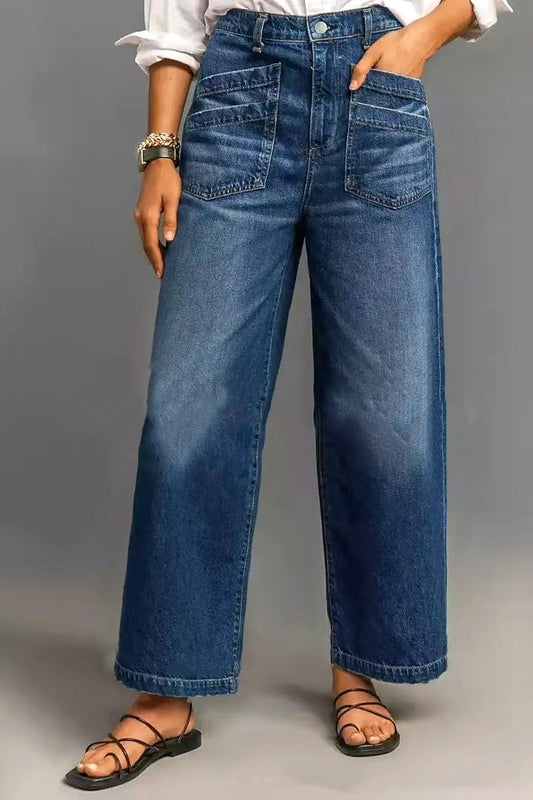 Snygga raka, lösa stretchjeans för dam